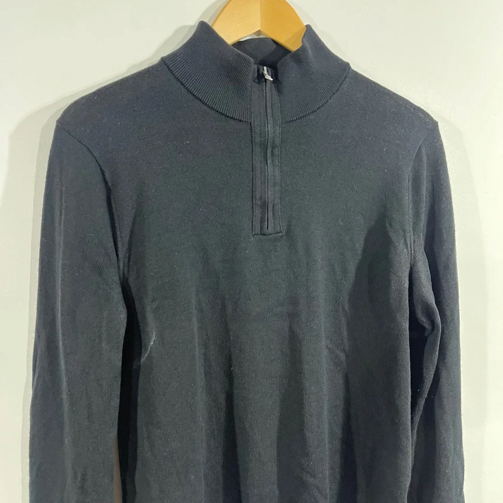 Banana Republic Merino Wool 1/4 Zip Sweater Black Mens Small Quiet Luxury Preppy